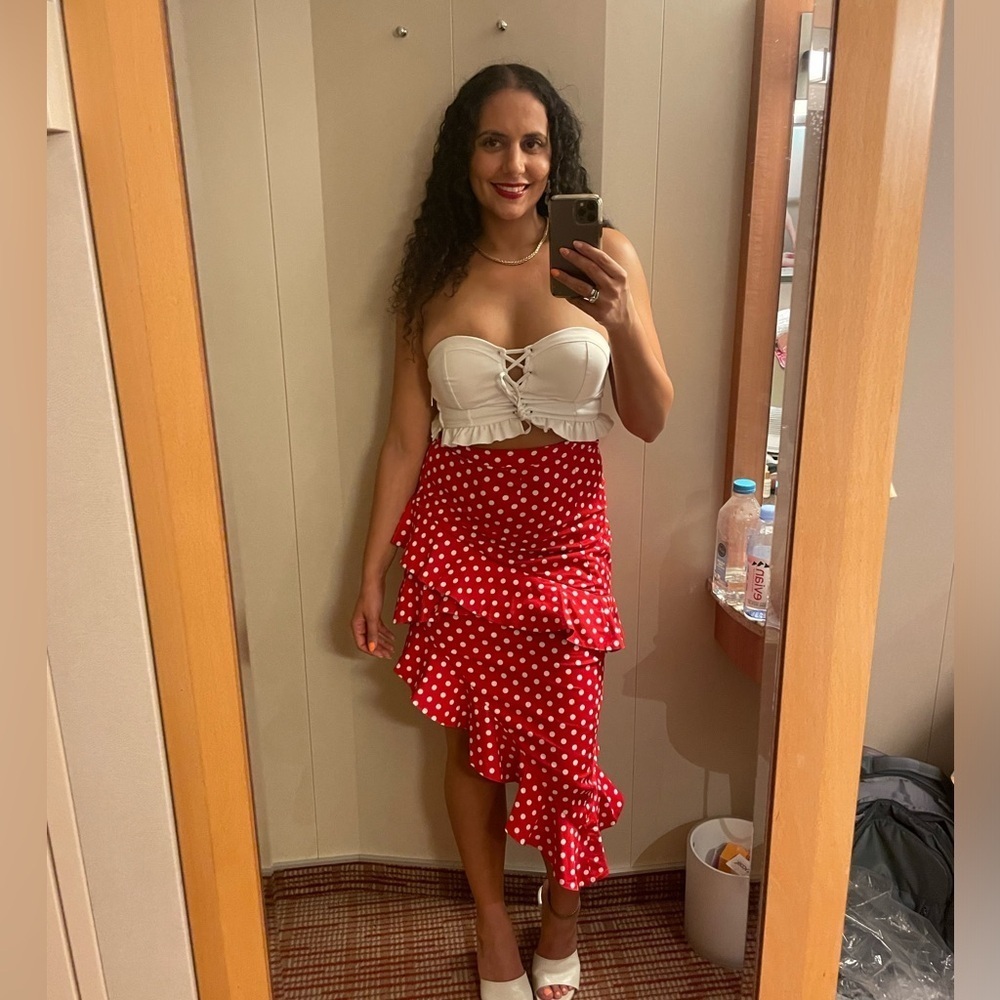 Majorelle Sugar Rush Red White Polka Dot Ruffle Skirt size small